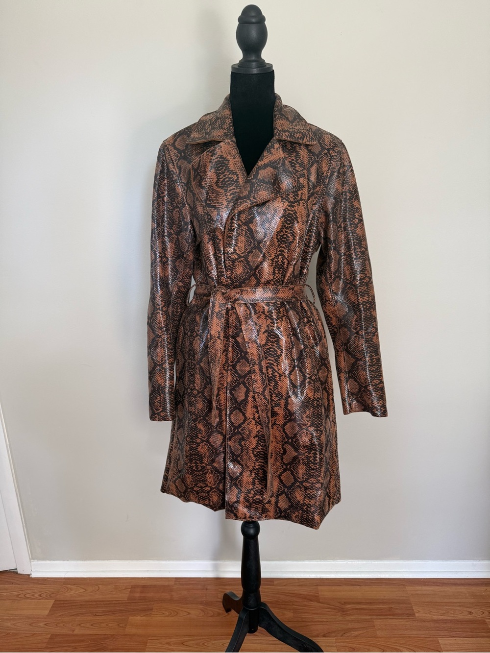 Blank NYC Brown Snake-Print Faux Leather Trench Coat